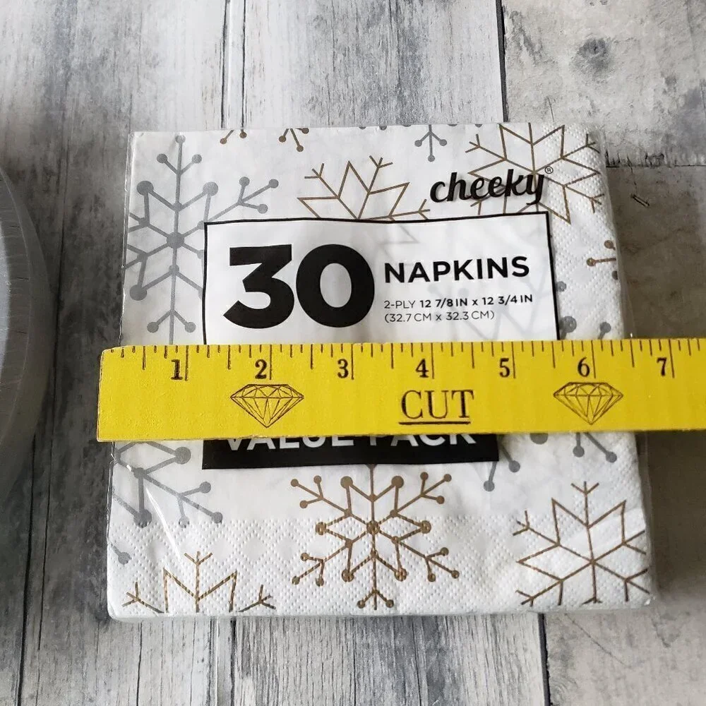 NWT - Sliver, Gold and White Snowflake Set of 30 Paper Plates and Paper Napkins